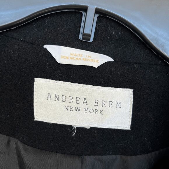 VTG Andrea Berm Black Wool Blend Long Coat L Classic 80s Minimalist - Picture 7 of 12